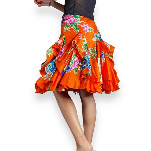 Vintage Ralph Lauren Layered Ruffle 100% Silk Tropical Floral Skirt Size 2 - Picture 7 of 16